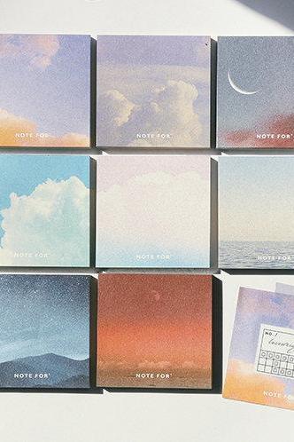 Rainbow Twilight Sticky Notes Memo | Sunset Stars Memo Pad | Japanese Memo Set | Clear Sea Moonlight Sticky Memo Note | Japanese Stickies |
