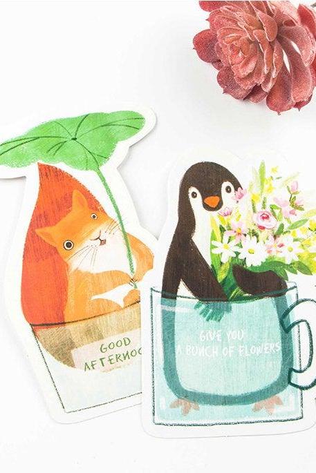 A Cup of Animal Postcards Collection (30pc) | Fox Post Cards Set | Hand Drawing Animal Post cards Box | Cute Postcards | Cup Shaped Card Set