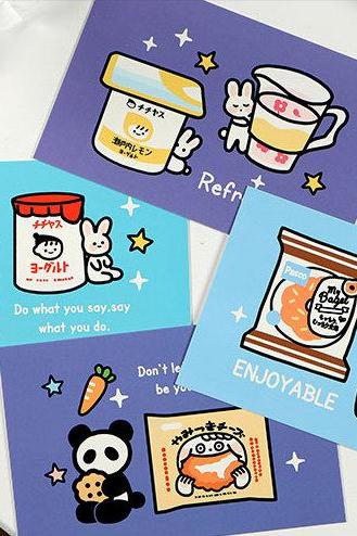 Cartoon Snack Cards Collection (30pc) | Japan Grocery Cards Set | Hand Drawing Postcards Box | Thank you card | Small Memo Cards Japanese