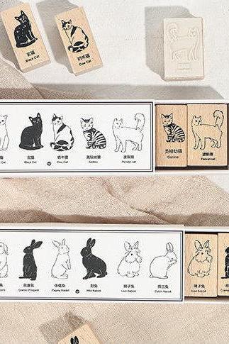 Animal Illustration Stamp Collection | Wild Animals Stamp Icon | Cat Wooden Stamp Rubber Seal | Rabbit Stamp Cute Animal Hand Drawn Stamp |