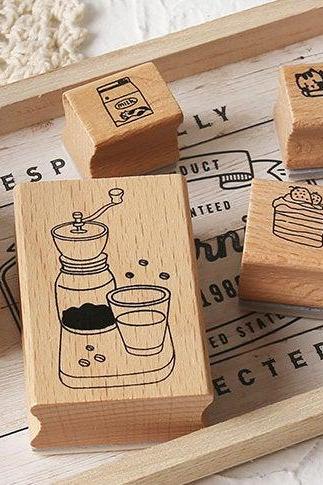 Coffee Shop Wooden Stamp Set Collection (13 Pc)| Cafe Stamp Chop | Wood Rubber Seal | Scrapbook Stamp | Notebook Stamp | Stylish Stamp