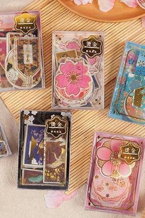 Japan Bronzing Washi Stickers Pack | Sakura Stickers | Crane Stickers | Scrapbook Sticker Set | Planner Sticker Sheet | Label Laptop Sticker