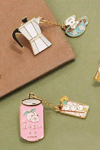 Japanese Beverage Metal Badge Pin | Clothing Decorative Badge | Coffee Beer Wine Pin | Hand Decoration Pin | Female Brooch | Causal Wear Pin