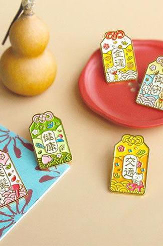 Japanese Omamori Metal Badge Pin | Clothing Decorative Badge | Blessing Bag Pin | Hand Decoration Pin | Female Brooch | Lucky Wish Bag Pin