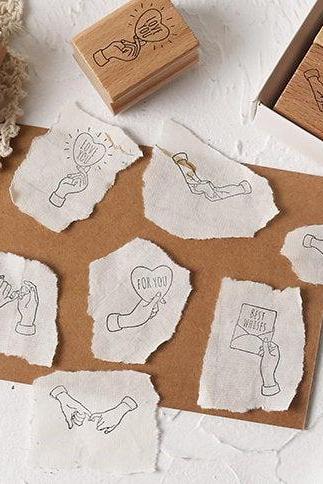 Confession Gesture Stamp Collection (Set of 4) | Hand Stamp Icon | Emoji Stamp Rubber Seal | Wood Stamp Wooden | Fingers Drawing Stamp Paint