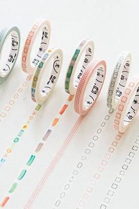 Dashed Line Patterns Washi Tape Collection Slim | Water Color Pattern Deco Masking Tape | Washi Tapes Set | Boxed Masking Tapes | Japan tape