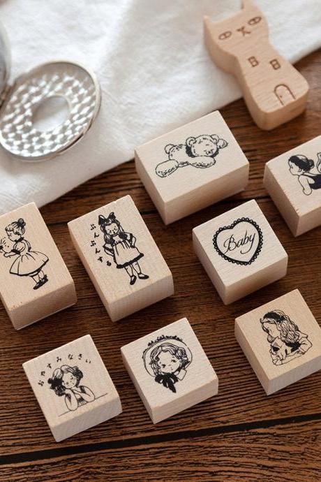 Anne Log Series Stamp Collection | Young Girl Diary Stamp Icon | Wooden Stamp Rubber Seal | Bed Time Story Stamp | Bear Stamp Teddy Stamp |