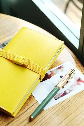 Refillable Notebook With Pen Holder - Yellow / Pink | Leather Travel Notebook | Refillable Diary | Notebook Cover | Planner Sketchbook