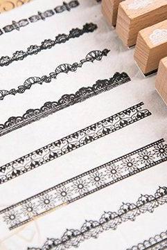 Long Lace Stamp Collection Set | Lace Flowers Stamp Icon | Herbs Wooden Stamp Rubber Seal | Vintage Nature Stamp | Retro Flower Stamps Set