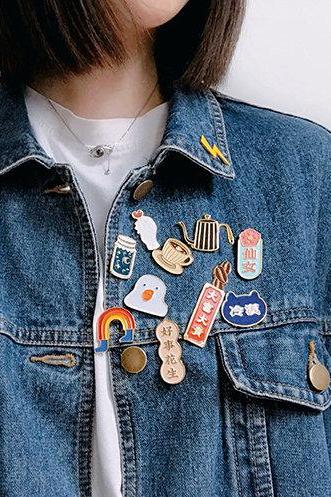 Emoji and Cartoon Japanese Metal Badge Pin | Clothing Decorative Badge | Coffee Pin | Hand Decoration Pin | Female Brooch | Ingredient Pin