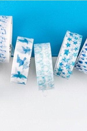 Rainy Blue Washi Tape Collection | Cloud Washi Masking Tapes | Sky Washi Tape Set | Ocean Masking Tape Bubble| Sea Washi Tape Water Color