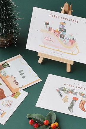 Christmas Wish Postcards Collection (30pc) | Merry Christmas Post Card Set | Hand Drawing Deer Sock Post Cards Box | X&amp;#039; Mas