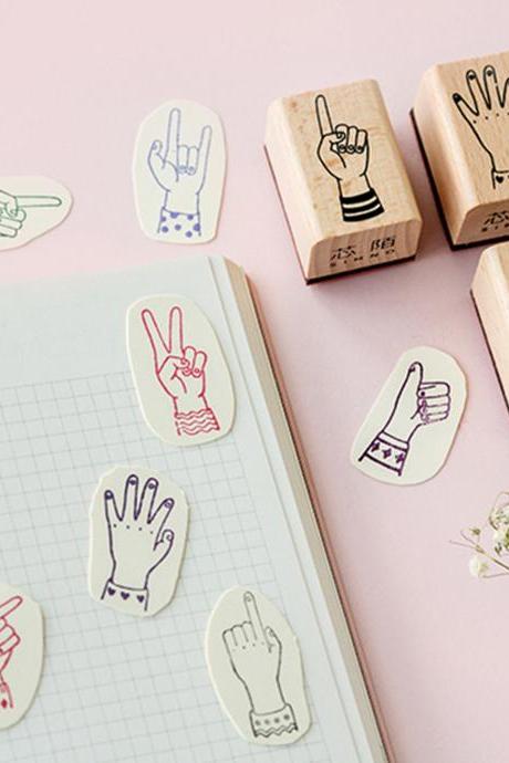 Fingertip Index Stamp Collection | Hand Stamp Icon | Emoji Stamp Rubber Seal | Wood Stamp | Yeah Stamp Ok Stamp Fingers Drawing Stamp Paint