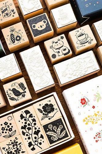 Forest Story Stamp Collection | Childhood Animal Stamp Icon | Cute Cartoon Wooden Stamp Rubber Seal | Flower Rabbit Stamp | Lucky Cat Stamp