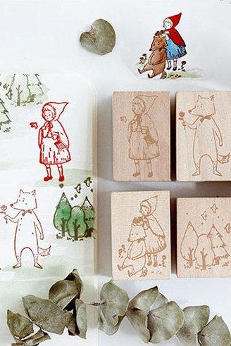 Little Red Riding Hood Stamp Collection | Fairy Tale Stamp Icon | Wooden Stamp Rubber Seal | Bed Time Story Stamp | Fox Stamp Forest Stamp |