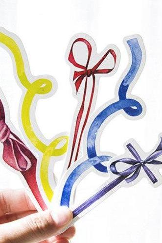 Ribbon Bookmarks Box Set (30 pc) | Colorful Ribbon Bookmarks | Hand Drawing Bookmark | Realistic Paper Bookmarks Shapes Watercolor Red Blue