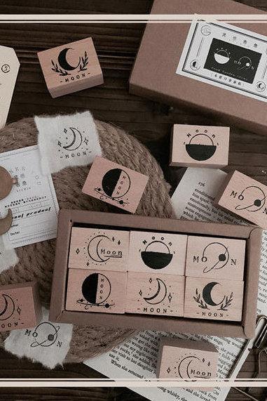 Moon Phase Wooden Stamp Set | Moon Stamp | Universe Stamp | Wood Rubber Seal | Space Stamp | Notebook Stamp | Travel Stamp | Planet Stamp
