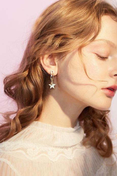 Safety Pin Earrings | Handmade Earrings | Star Earrings | Heart Earrings | Sparkling Dangle Earrings Gold Stud Earrings | Cute Earrings Gift