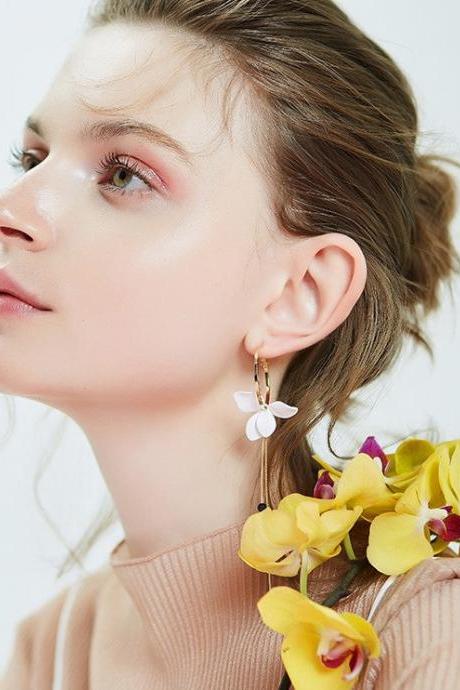 Petals Drop Earrings | Handmade Earrings Gift | Handmade Jewelry Gift | Simple Drop Earrings Black and White| Flower Dangle Earrings Floral