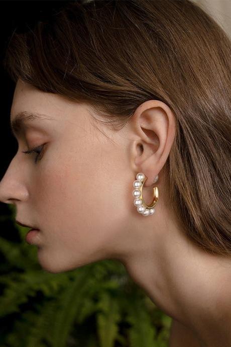 Pearl Hoop Earrings | Pearl Earring Jackets | Handmade Earrings | White Pearls Gold Earrings | Simple Earring Jacket| Pearl Dangle Earrings