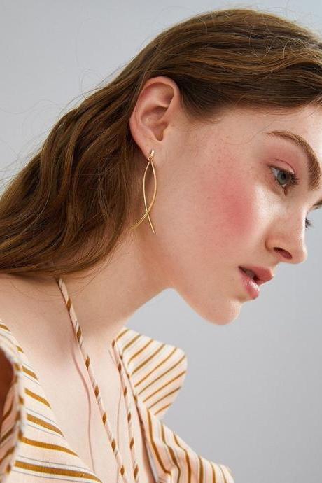 Gold Dangle Earrings | Handmade Earrings | Simple Earrings Golden | Linear Earrings Drop | Gold Earrings Jacket Ear | Fish Earrings Shape