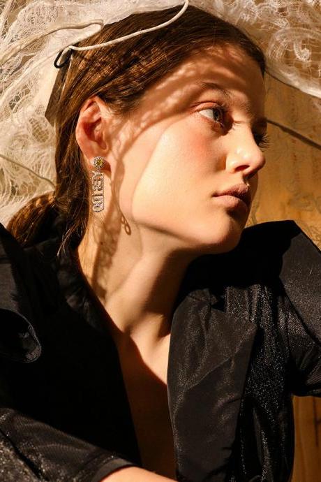 YESIDO Drop Earrings | Letter Earrings | CZ long Drop Earrings | Bridal Earrings | Handmade Earrings | Earring Jackets |Letter Drop Earrings