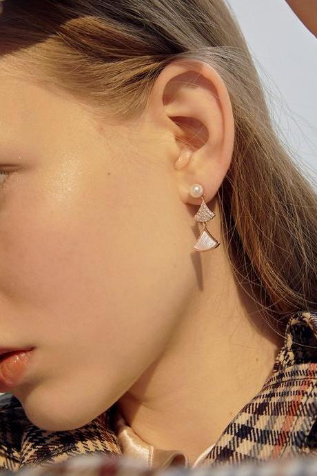 Scallop Shell Dangle Earrings | Handmade Earrings | Pearl Earring Jacket | Pearl Earrings Drop Chain | Femininity Autumn Earrings Design |