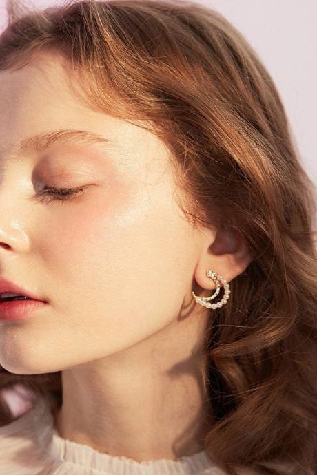 Pearl Moon Earrings | Moon Earring Jacket Ear | Moon Stud Earrings Star | Moon Crystals Star Earrings | Gold Pearl Stud Earrings Simple