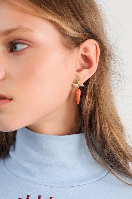 Candy Carrot Earrings | Handmade Earrings | Drop Earrings Simple Dangle Earrings | Gold Earrings | Carrot Earring Jacket Ear Jackets