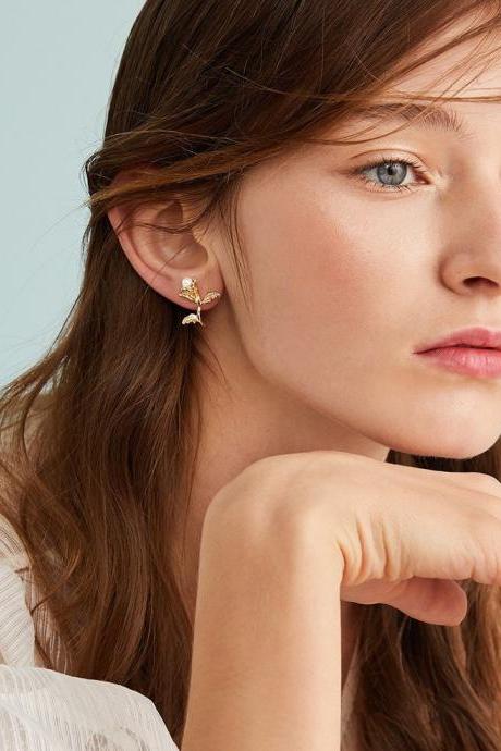 Leaf Flowers Earrings | Handmade Earrings | Gold Earrings Drop | Simple Earrings Pearl | Stud Earring Jacket Ear Jacket Dangle Earrings