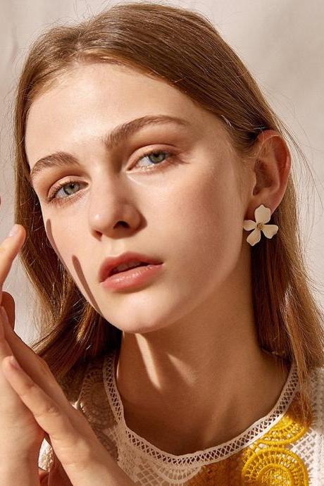 Flower Earrings | Handmade Earrings | Petal Earrings | Handmade Jewelry | Simple Earrings Dangle | White Earrings Jackets | Orange Earrings