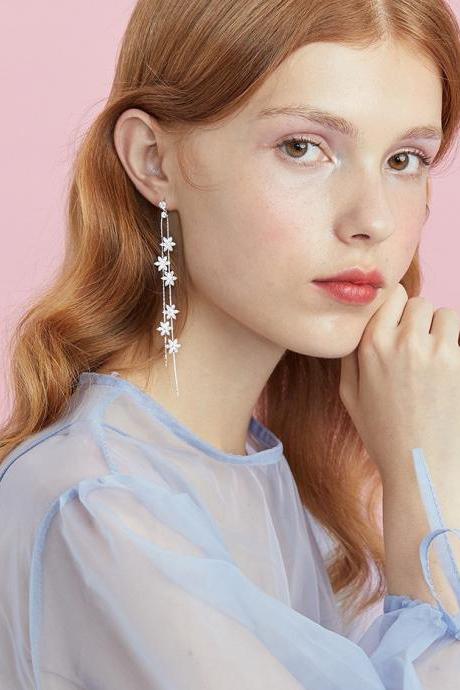 Snow Flowers Drop Earrings - 2 Colors | Handmade Earring | Ear Jacket Flower Earring Jacket | Black Dangle Earrings | White Drop Earrings