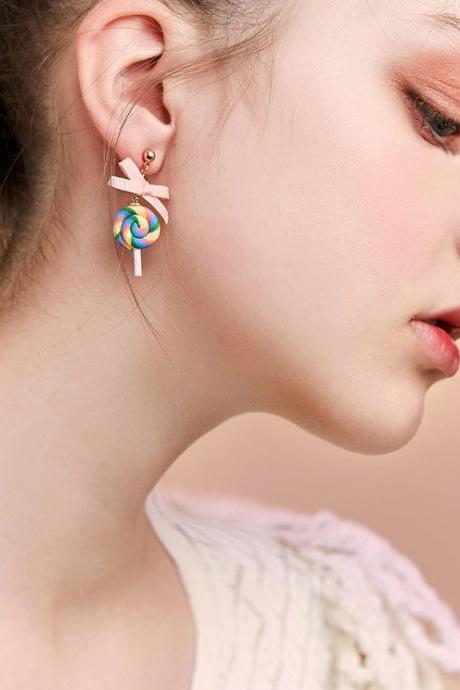Lollipop Earrings | Handmade Earrings | Handmade Jewelry | Simple Dangle Earrings | Candy Earrings Sweet Earrings Cute Rainbow Kawaii