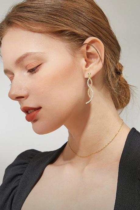 Pearl Wave Earrings | Pearl Dangle Earrings | Simple Earrings | Handmade Earrings | Pearl Gold Earrings | Bridal Pearl Earrings | Pearl Cz
