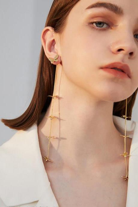 Gold Butterfly Long Tassel Earrings | Mariposa Butterfly Earrings | Gold Long Drop Earrings | Butterfly Dangle Earrings | Handmade Earrings