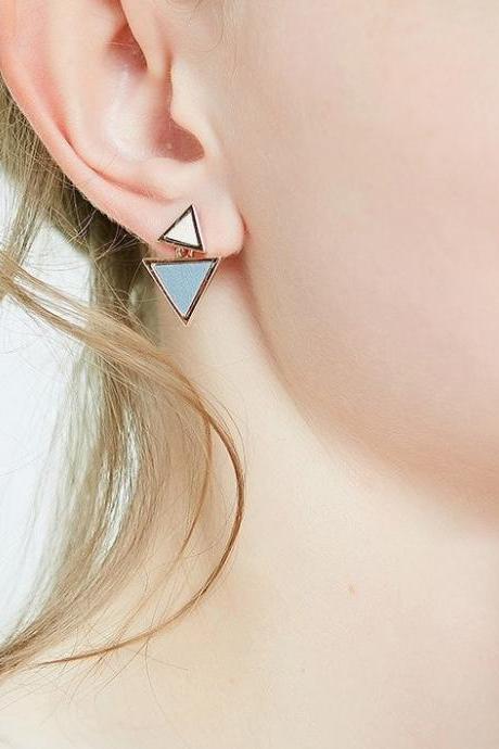 Triangles Stud Earrings | Handmade Earrings Gift | Handmade Jewelry Gift | Simple Stud Earrings | Pastel Blue Earrings Jacket Burgundy