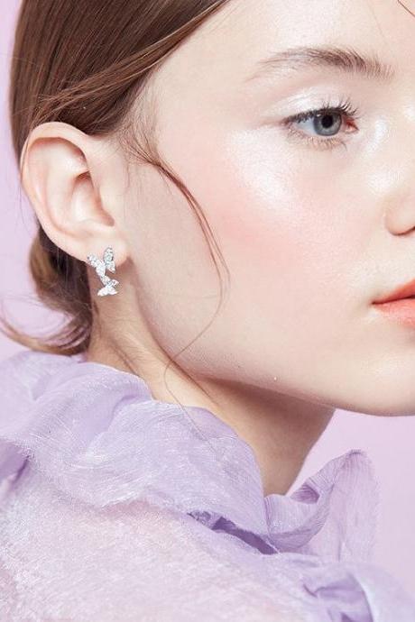 Butterflies Earrings | Butterfly Couple Earrings | Silver Earring Jacket Ear | Insect Earrings | Valentine Earrings | Sparkling Earrings