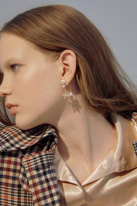 Pearl Stunning Star Earrings | Gold Earrings | Pearl Earrings | Handmade Earrings | Star Earrings | Simple Earring Jackets | Star Dangle