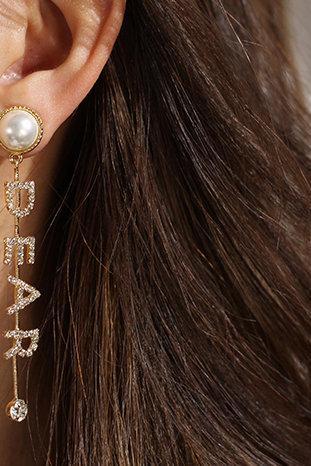 Pearl Letter Dangle Earrings | Letter Drop Earrings | CZ Long Drop Earrings | DEAR Pearl Earrings | Handmade Earrings |Pearl Dangle Earring