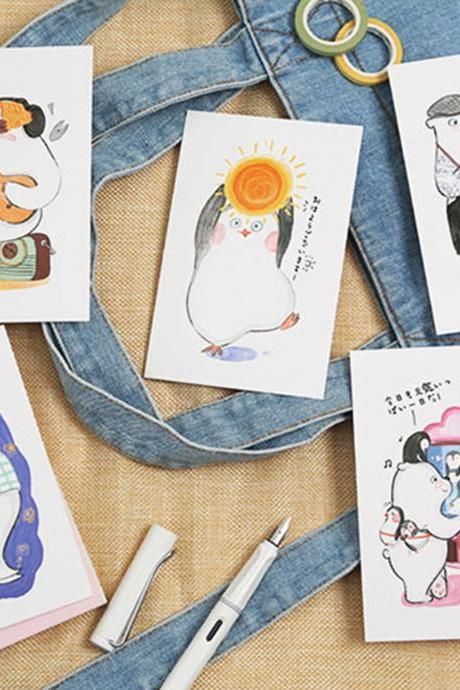 Cute Cartoon Animal Postcards Collection (30pc) | Rabbit Cat Penguin Postcards Set | Hand Drawing Animal Postcards Box | Friendship Card Set