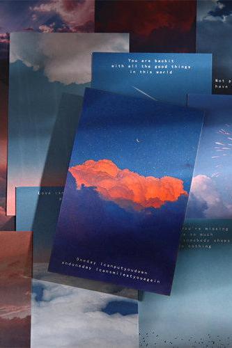 Moonrise Kingdom Postcards Collection (30pc) | Moon Phase Post Card Set | Sunset Nightfall Postcards Box | Cloudy Sky Moon Postcards |