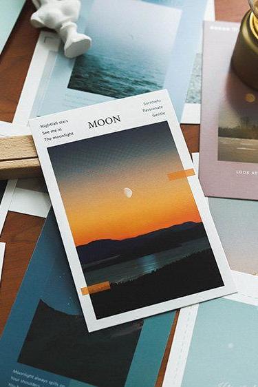 Look at the Moon Light Postcards Collection (30pc) | Moon Phase Post Card Set | Sunset Nightfall Postcards Box | Cloudy Sky Moon Postcards |