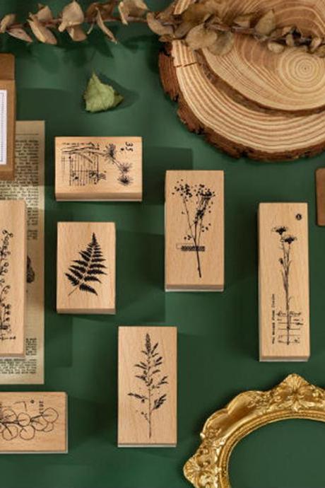 Cotton Tree Eucalyptus Stamp Collection | Flowers Stamp Icon | Herbs Wooden Stamp Rubber Seal | Vintage Nature Stamp | Retro Flower Stamps