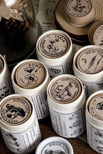 Plant Philatelic Catalogue Stamp Collection | Flower Stamp Icon | Herbs Circle Wooden Stamp Rubber Seal | Barrel Lotus Wood Stamp House |