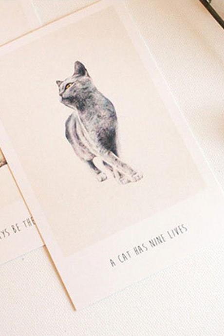 Living Like a Cat Postcards Collection (30pc) | Cat Cute Card Set | Hand Drawing Cat Postcard Pack | Little Kitten Card | Kitty Memo Cards