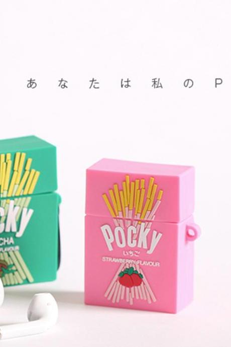 Japanese Cartoon Strawberry Pocky Matcha Pocky Silicone Airpods 1/2/pro case | Cute Salad Pretz Roast Pretz Apple Airpods 1/2/pro case