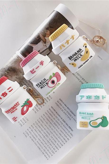 Sweety Peach Strawberry Banana Avocado Milk Juice Silicone Airpods 1 And 2 Case | Creative Lovely Fruits Cartoon Airpods Case