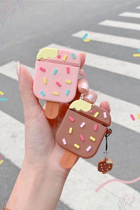 Cartoon Strawberry Chotolate Ice Cream Sticks Apple Airpods 1/2/pro Case | Cute Popsicle Ice Lollies Keychain Silicone Airpods Case