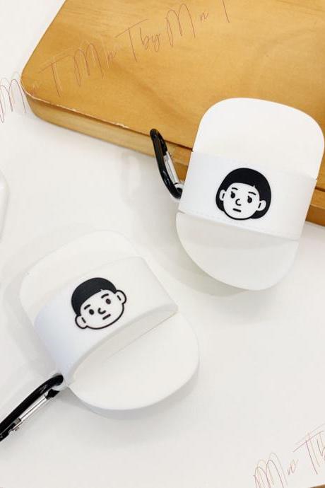 Boy And Girl Logo Couple Slippers Keychain Airpods 1&amp;amp;2 Case | Unique Fashion Airpods Gift For Couple | Black And White Style Airpods