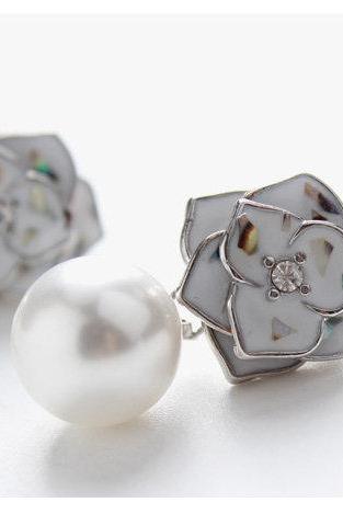 Silver Poppy Flower Drop Earrings | White Flower Pearl Dangle Earrings | Sliver White Flower Dangle Earrings | Handmade Earrings | Flower